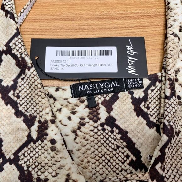 Nasty Gal Snake Animal Print Tie Detail Cut Out Triangle Bikini Set Size Med 10 - Picture 10 of 11